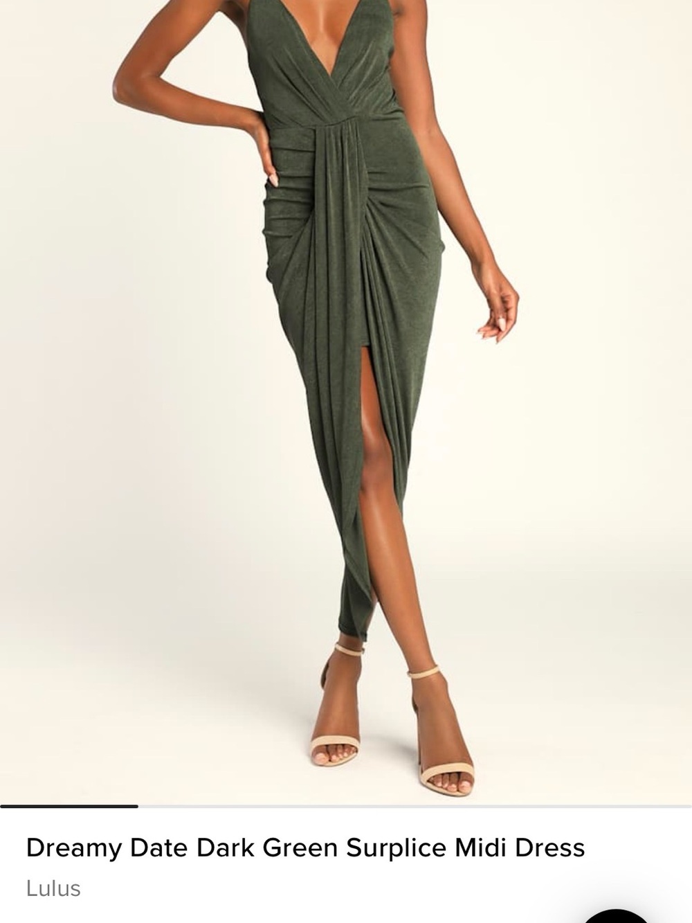Lulu's Dreamy Date Dark Green Surplice Midi Dress - Sz L